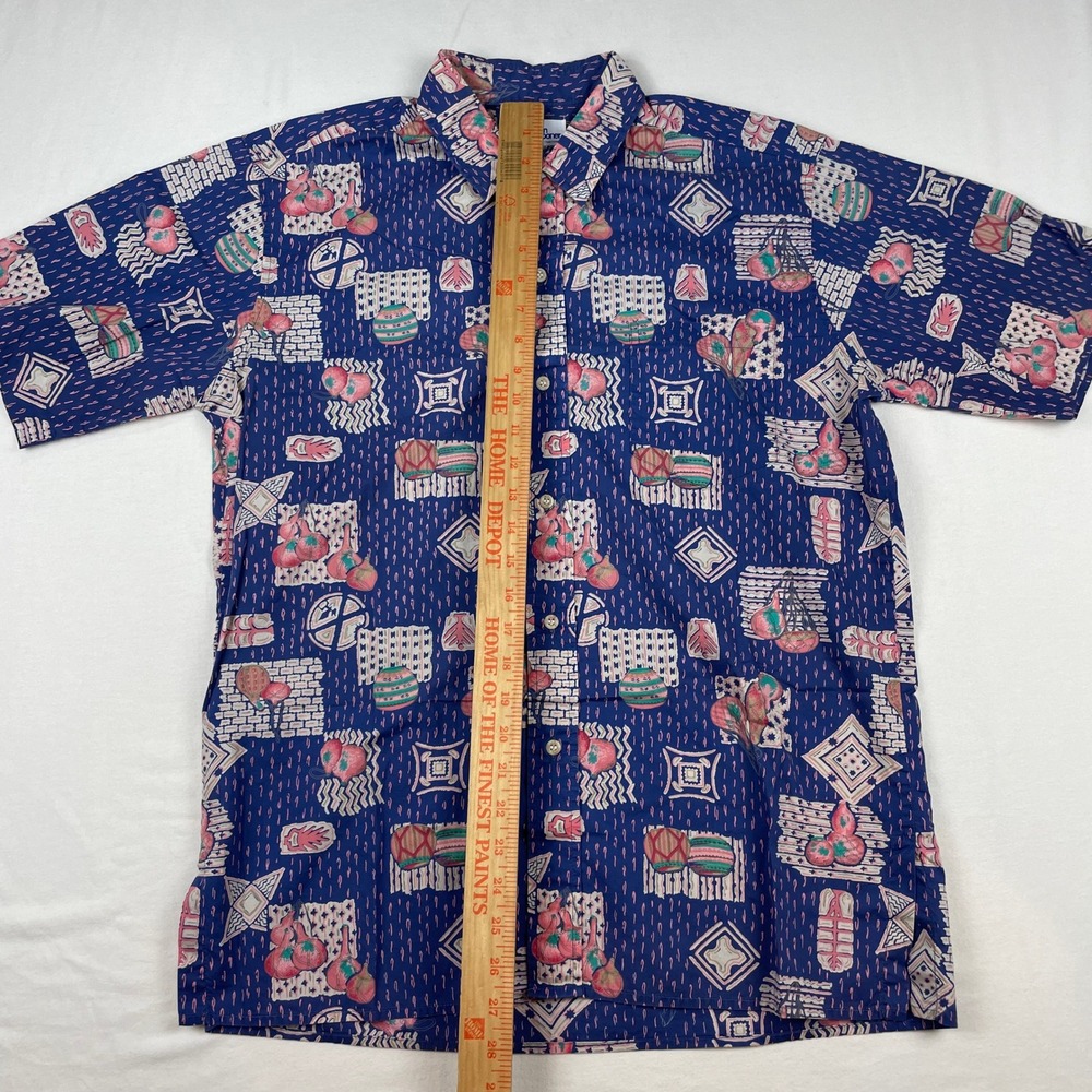 Reyn Spooner Mens Hawaiian Shirt Blue Geometric Novelty Print Short Sleeve Large - Picture 3 of 6